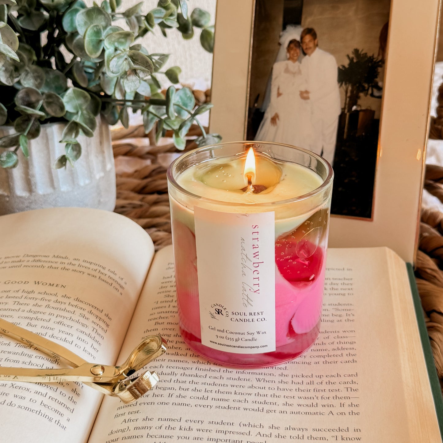 Strawberry Matcha Latte Candle | Sweet Matcha & Strawberries Cream Scented Candle 9oz