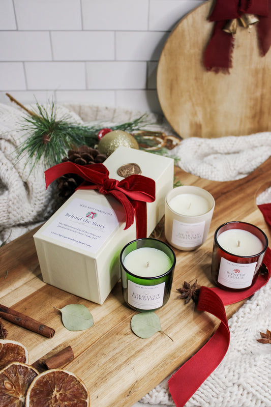 𝐁𝐞𝐡𝐢𝐧𝐝 𝐭𝐡𝐞 𝐒𝐭𝐨𝐫𝐲-a christmas collection of 3 -2.5oz mini candles