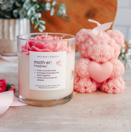 Dark Rose Candle 9 oz and Teddy Bear Gift Set