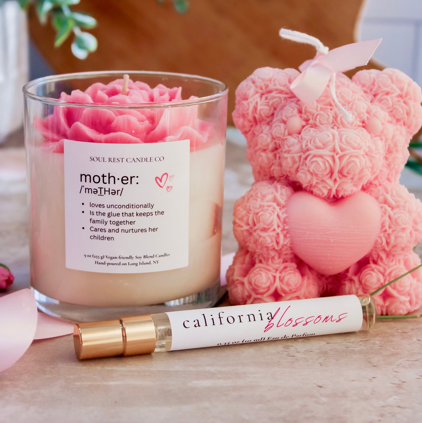 Magnolia & Peony Candle 9 oz, Teddy Bear and Parfum Gift Set