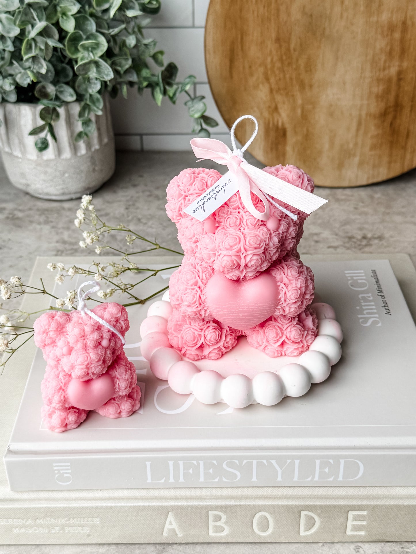 Rose Bear with Heart Teddy Bear Candle
