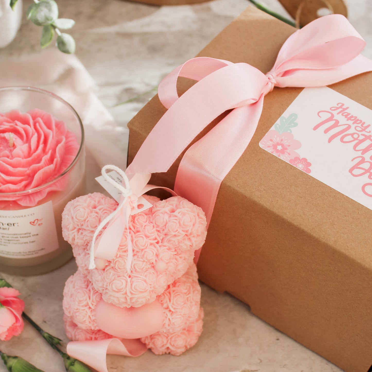 Magnolia & Peony Candle 9 oz & Teddy Bear Gift Set
