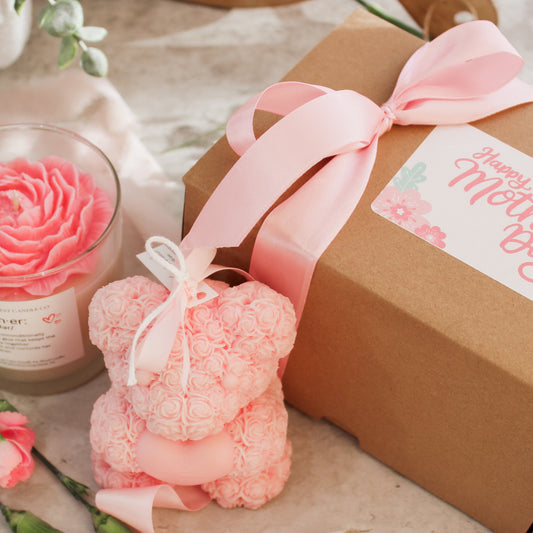 Dark Rose Candle 9 oz and Teddy Bear Gift Set