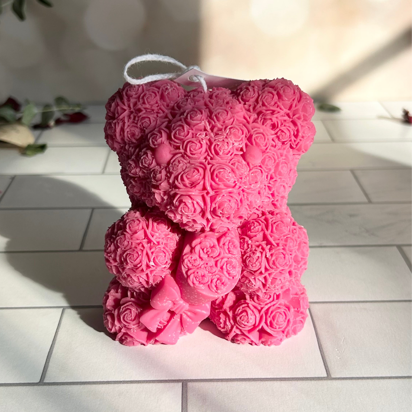 rose bear with bouquet candle