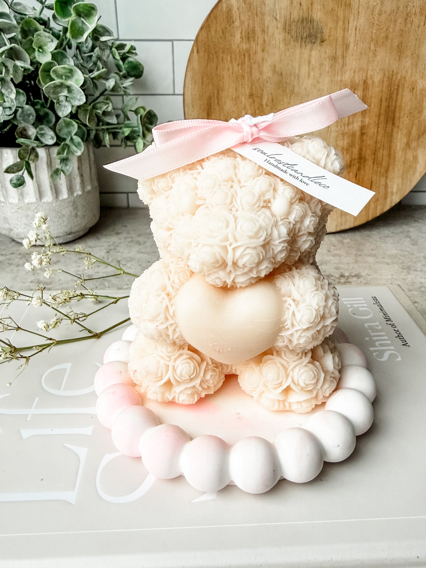 Rose Bear with Heart Teddy Bear Candle