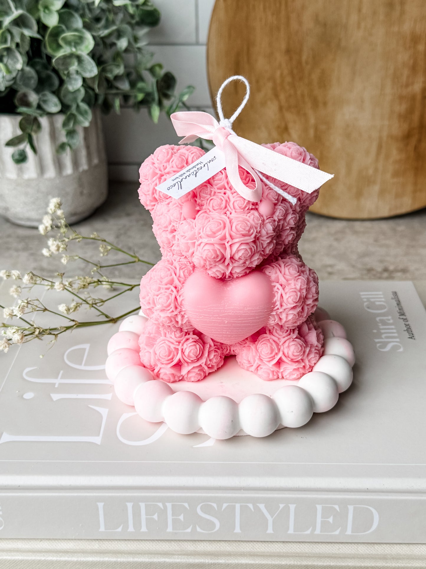 Rose Bear with Heart Teddy Bear Candle