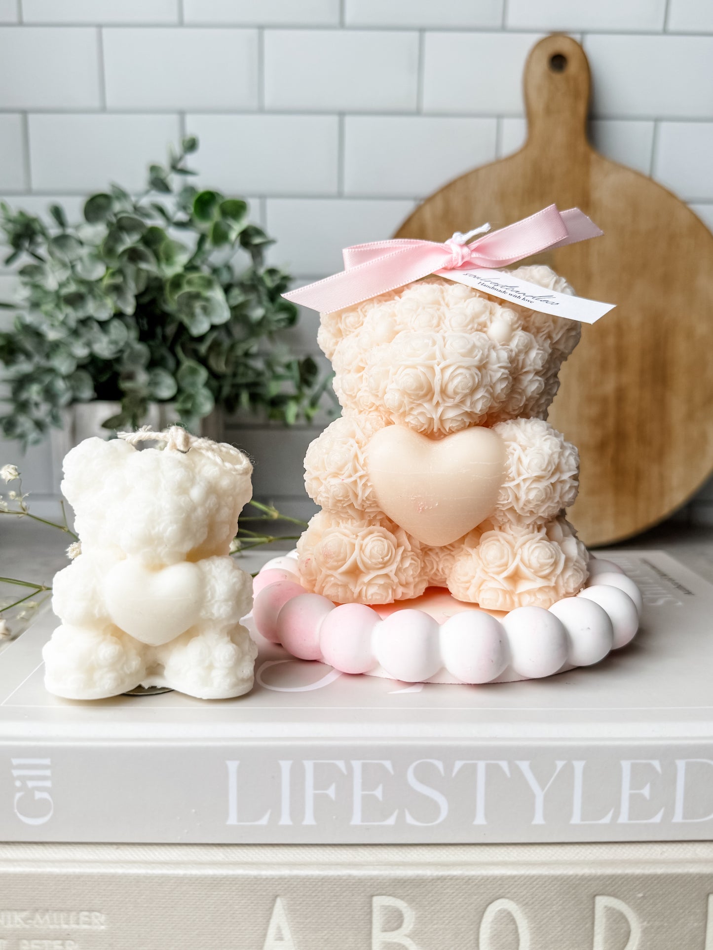 Rose Bear with Heart Teddy Bear Candle