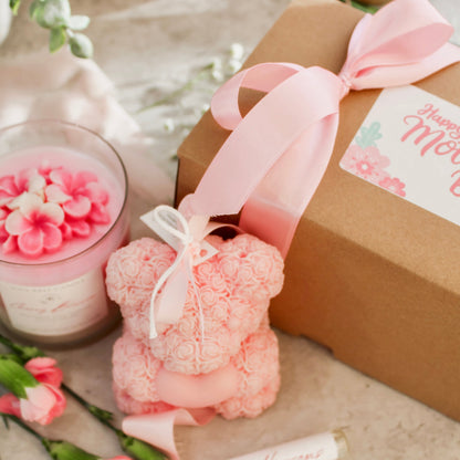 Pink Cherry Blossom Candle 9oz & Teddy Bear Gift Set