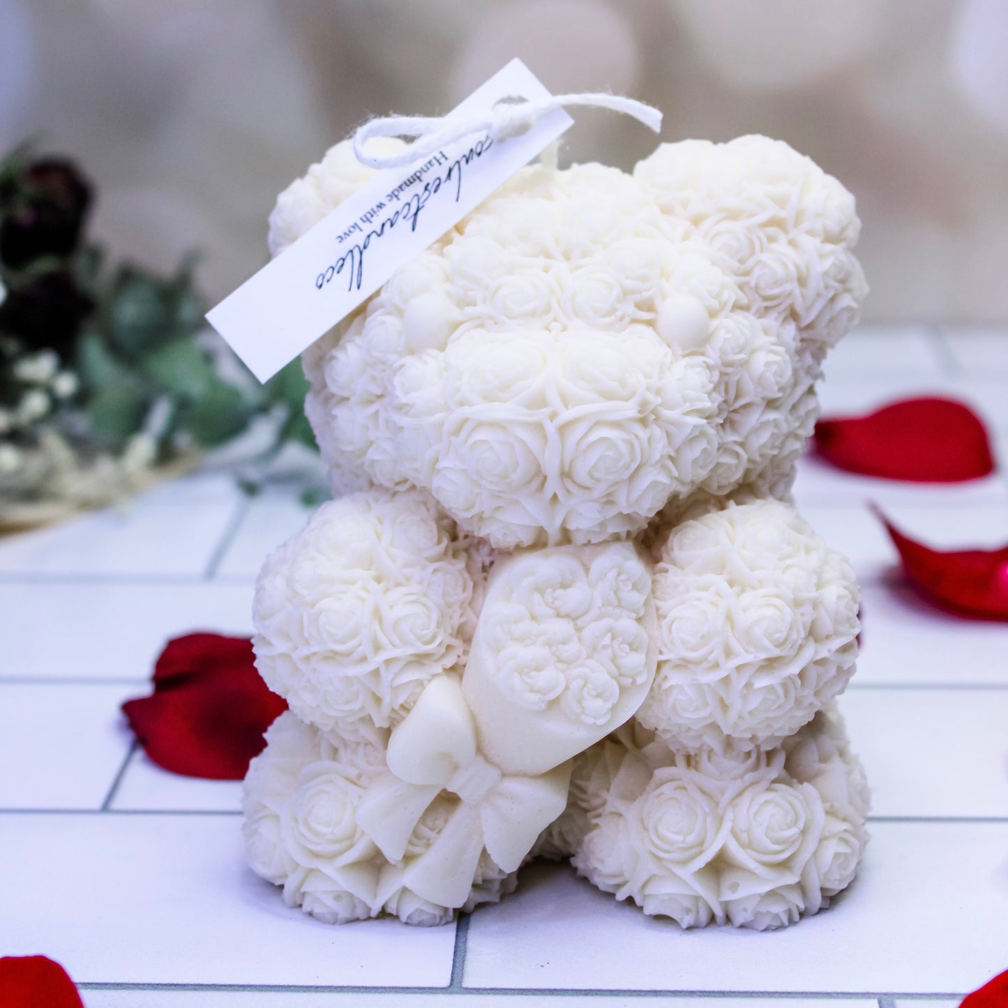 rose bear with bouquet candle