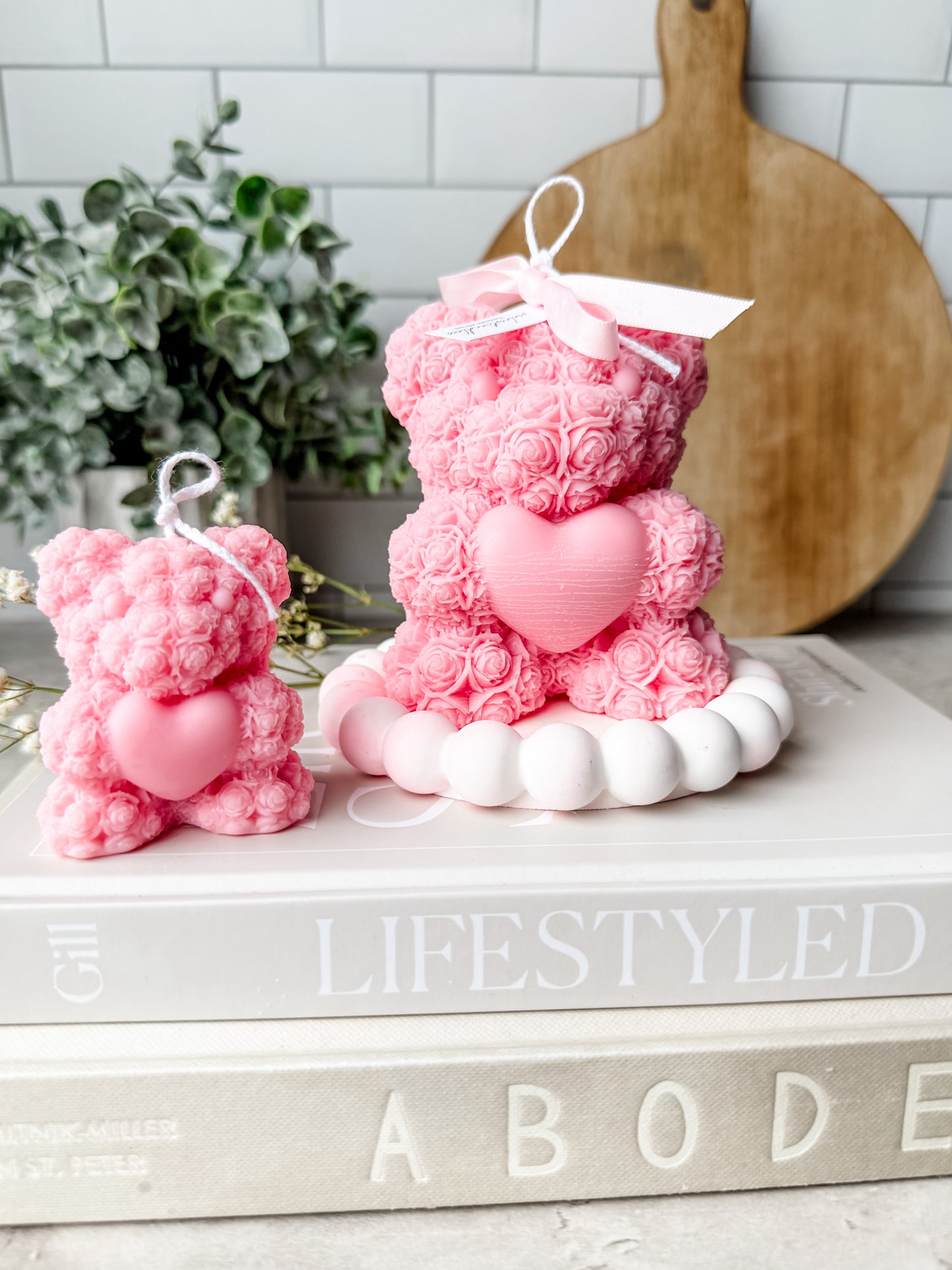 Rose Bear with Heart Teddy Bear Candle