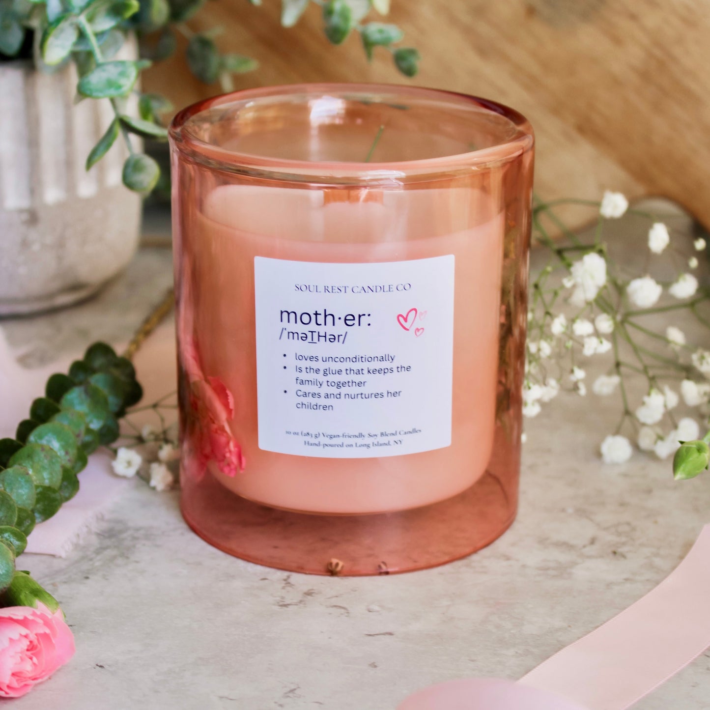 Dark Rose 10 oz double-glass Floral Candle