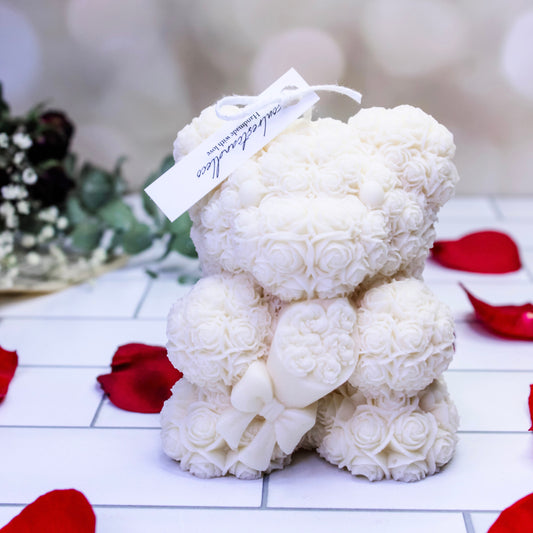 rose bear with bouquet candle