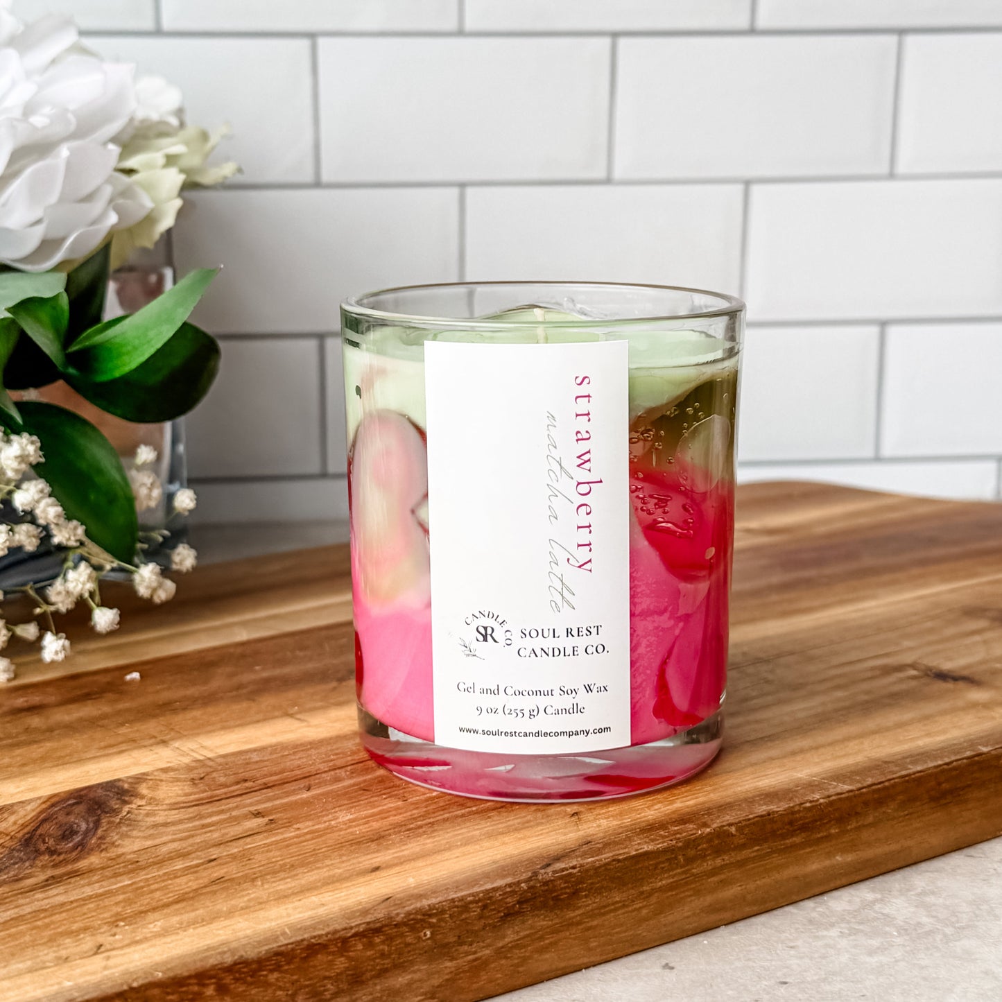 Strawberry Matcha Latte Candle | Sweet Matcha & Strawberries Cream Scented Candle 9oz