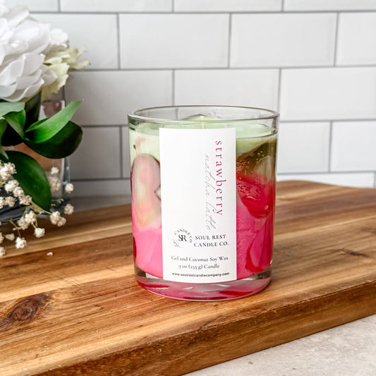 Strawberry Matcha Latte Candle | Sweet Matcha & Strawberries Cream Scented Candle 9oz