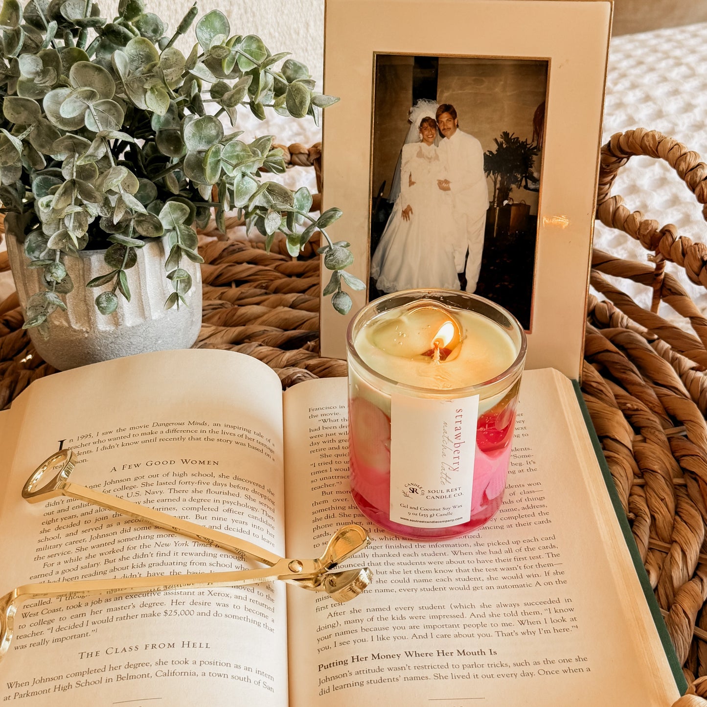 Strawberry Matcha Latte Candle | Sweet Matcha & Strawberries Cream Scented Candle 9oz