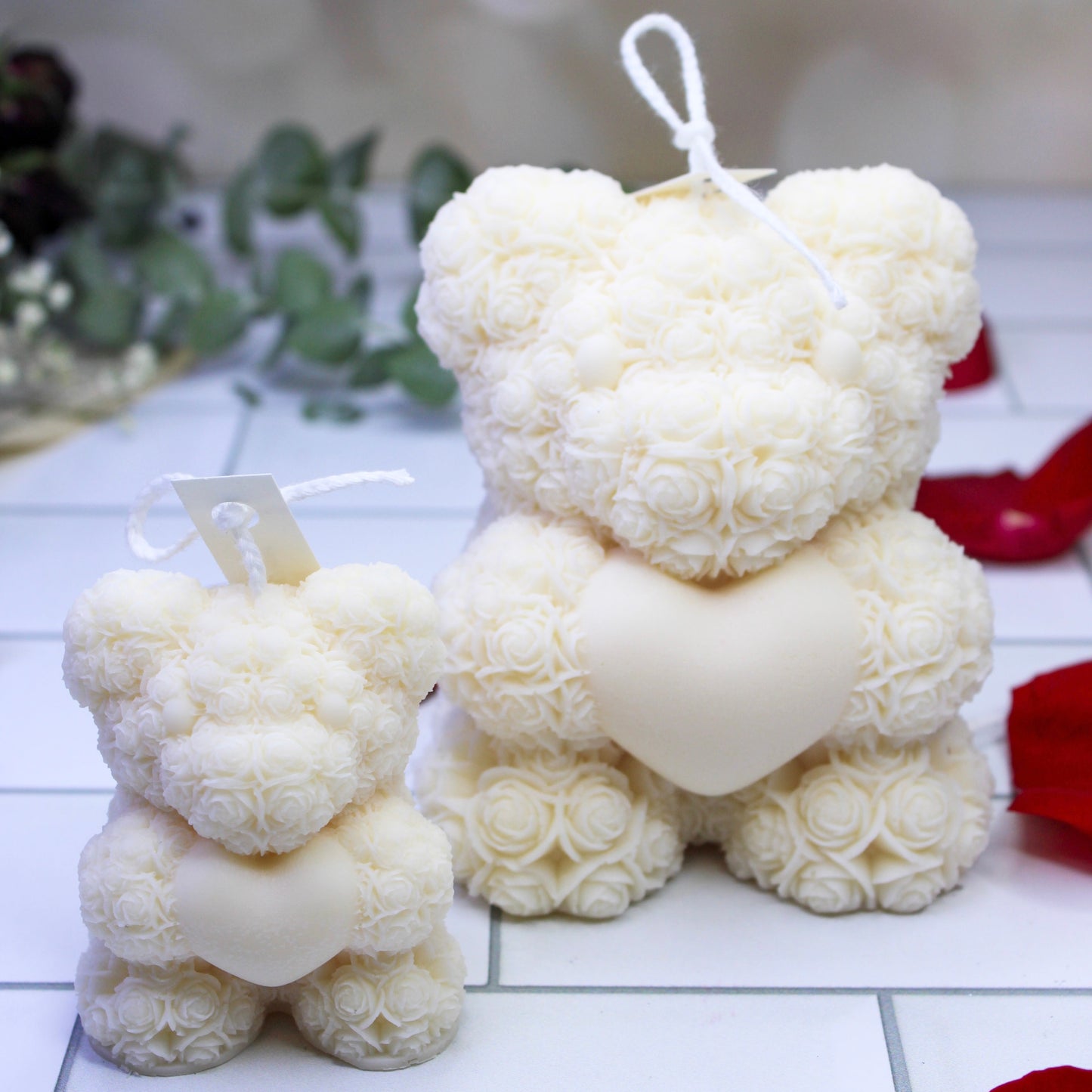 rose bear with heart candle