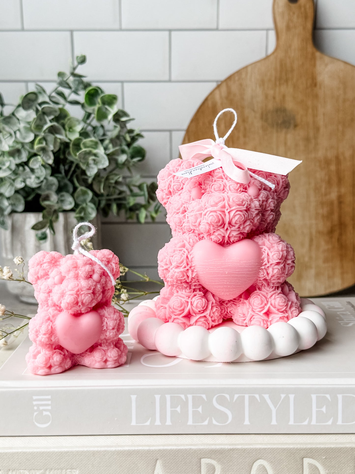 Rose Bear with Heart Teddy Bear Candle