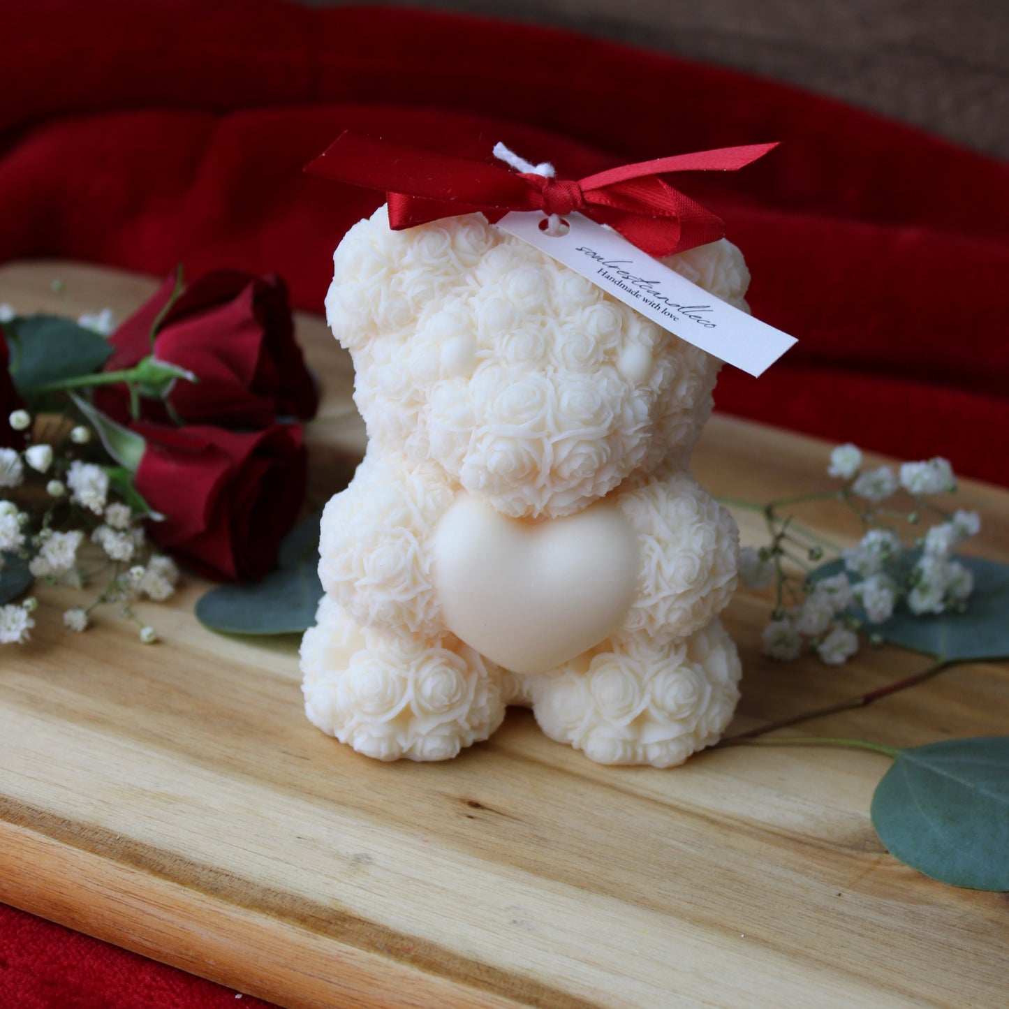 Rose Bear with Heart Teddy Bear Candle