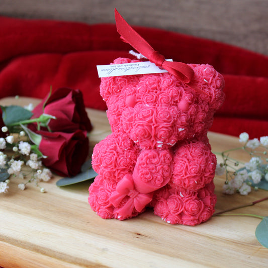 Rose Bear with Bouquet Candle