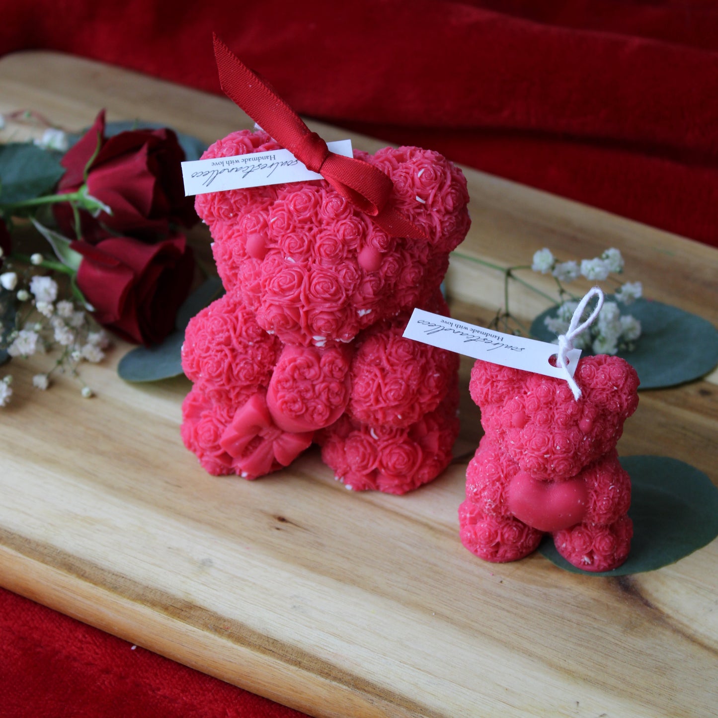 Rose Bear with Heart Teddy Bear Candle