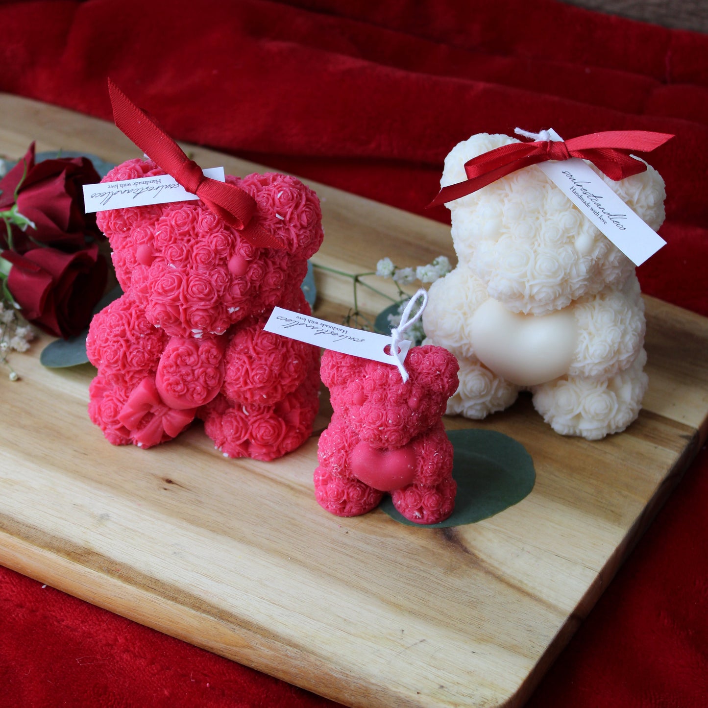 Rose Bear with Heart Teddy Bear Candle