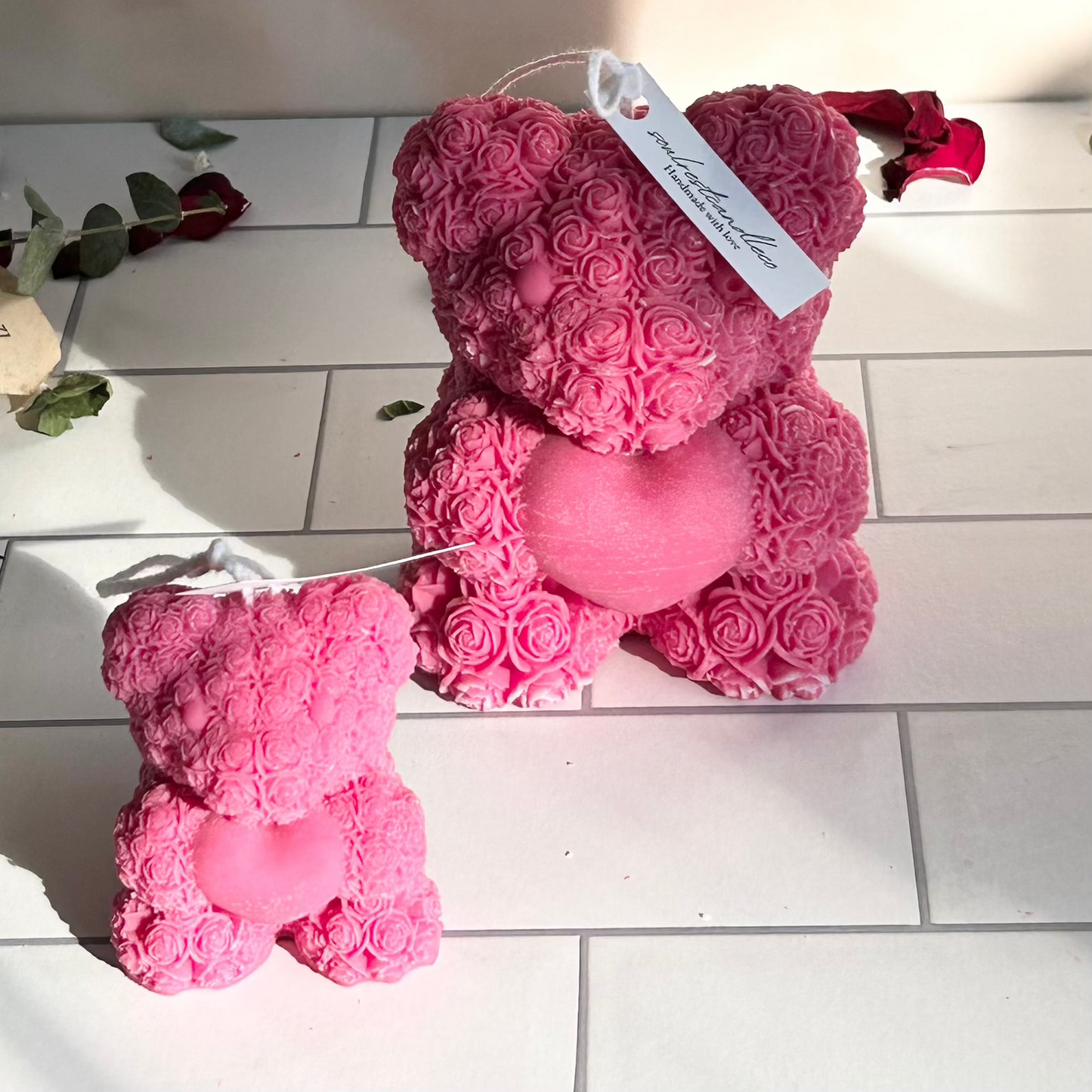 rose bear with heart candle