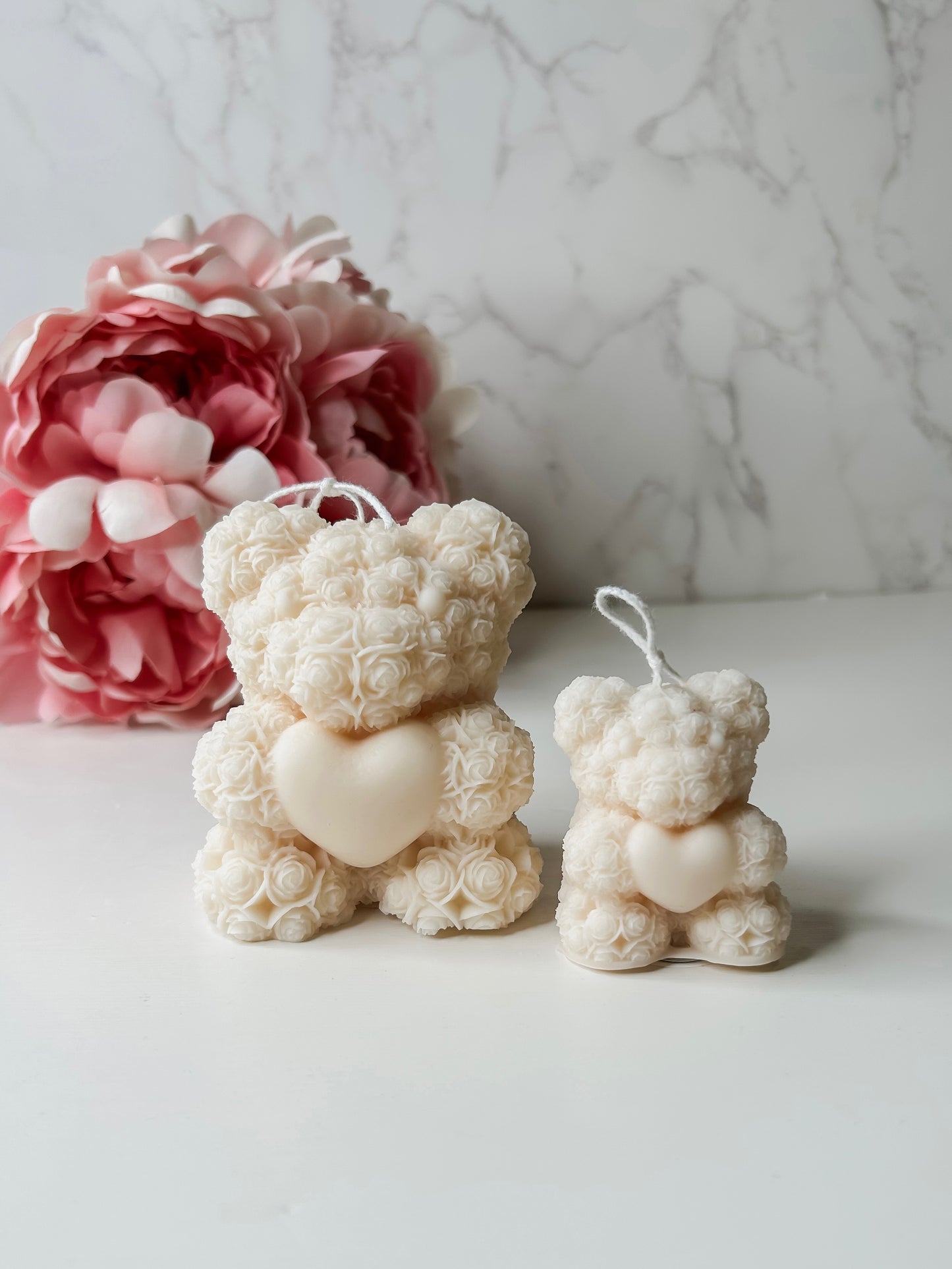 rose bear with heart candle