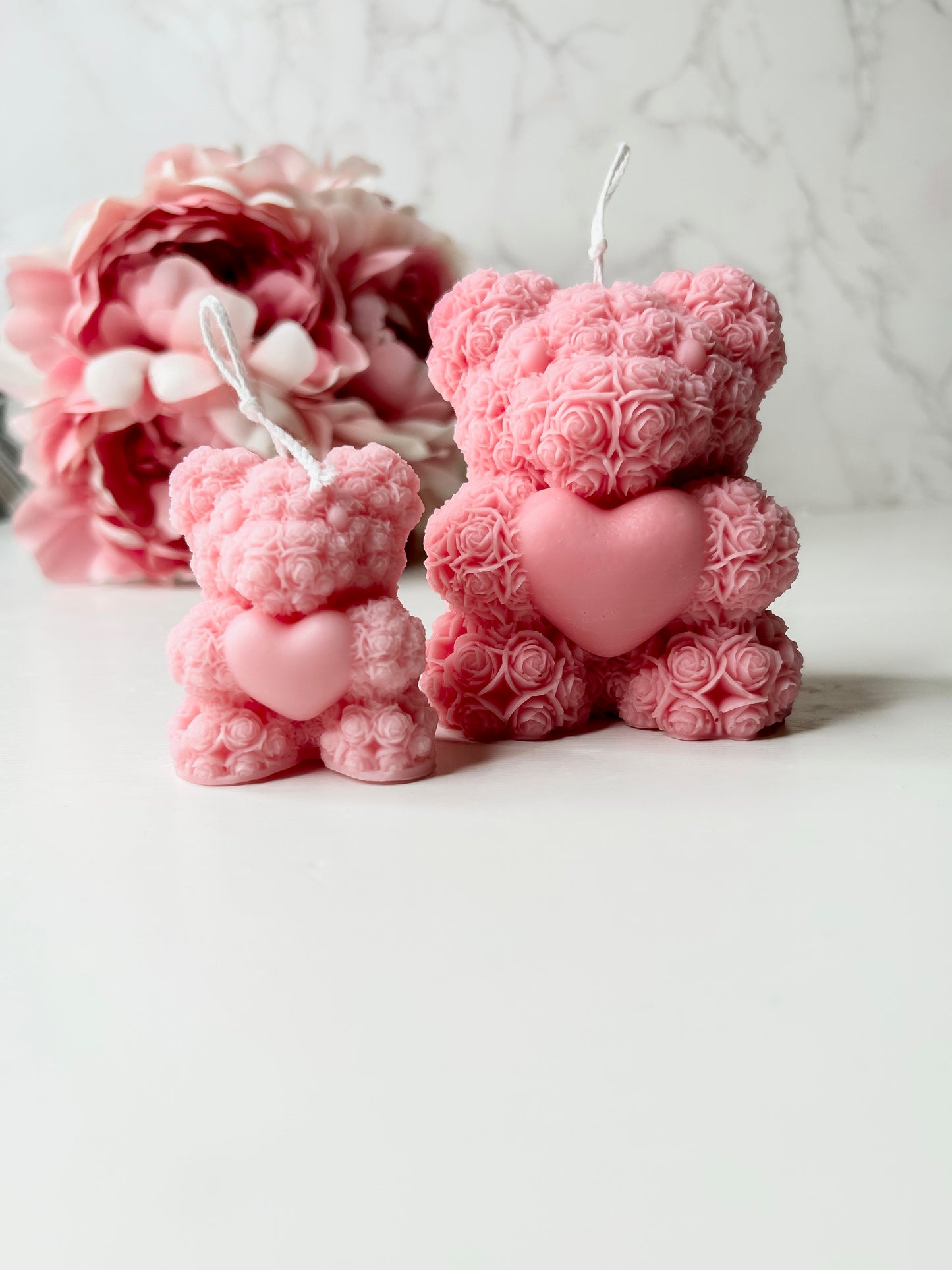 rose bear with heart candle