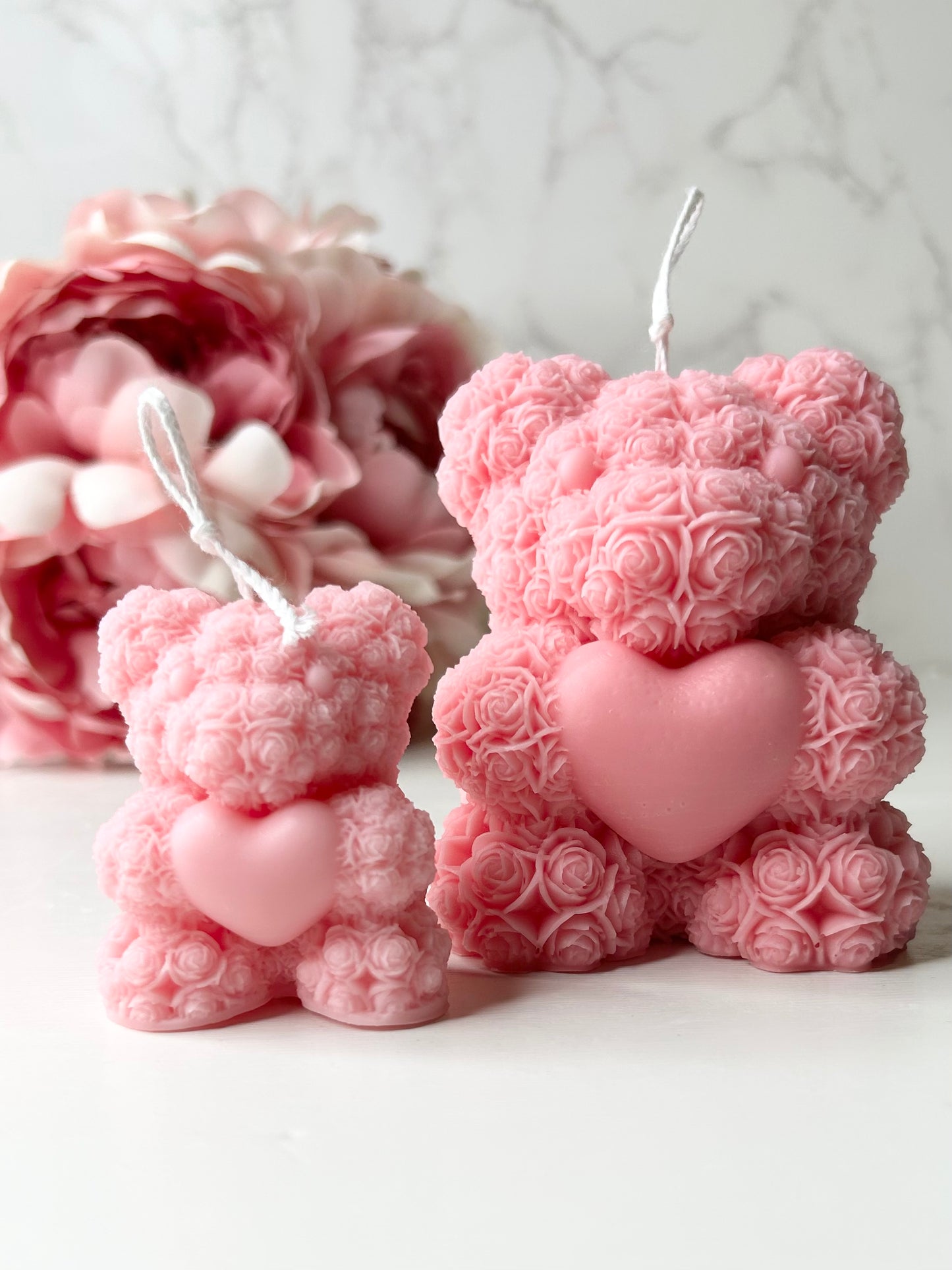 rose bear with heart candle