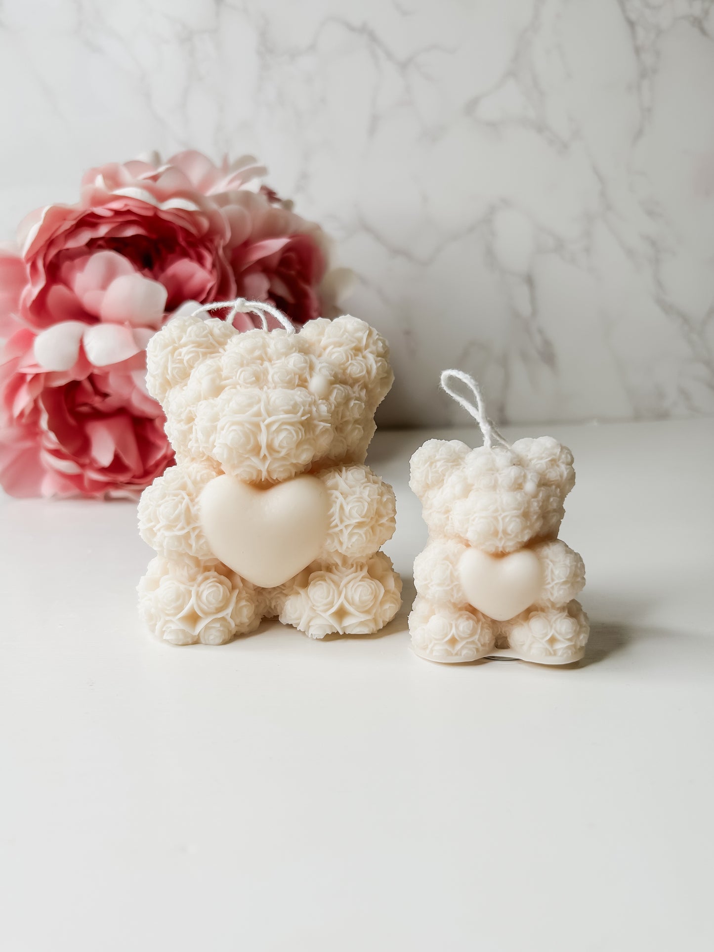 rose bear with heart candle