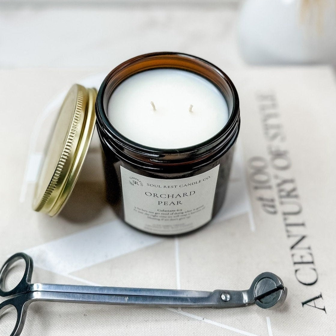 Orchard Pear 16oz Double Wick Amber Jar Candle